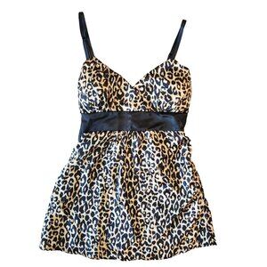 Vanity Baby Doll Tank Top Cami Y2K 90s Animal Print Satin Glam Mob Wife Date